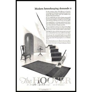 1924 Hoover Vacuum Cleaner Vintage Print Ad Rug Curved Staircase Luxury Wall Art